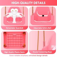 3-in-1 Toddler Swing Set, Baby Swing with Safety Belt, Pink White