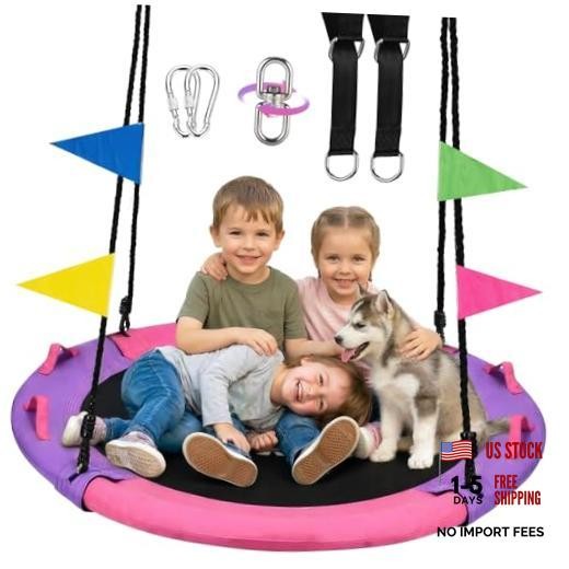 43 Inch Tree Swing, 900lbs Weight Capacity Saucer Swing Sets Pink and Purple