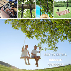 Wooden Swing Seat, Hanging Tree Swing with Adjustable Nylon Rope, Outdoor Wood S