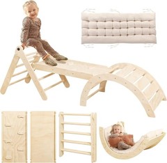 7 In 1 Large Pikler Triangle Set, Wooden Montessori Climbing Set, Foldable