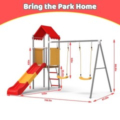 Children’s Swing Slide Set Outdoor Playground Sturdy Belt Swings Metal Plastic