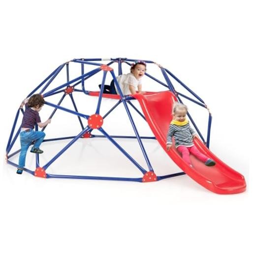 Climbing Dome with Slide, Kids Outdoor Jungle Gym Geometric Dome 8FT Ruby