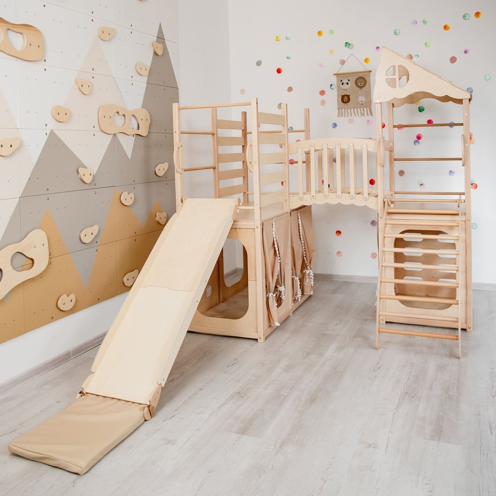Large Playground Climber Kids Indoor Wooden Playhouse Montessori Climbing Set