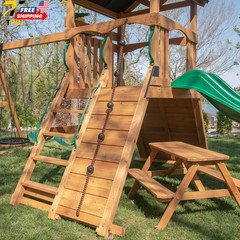 Backyard Discovery Endeavor II Cedar Wood Swing Set with Wave Slide Play Deck