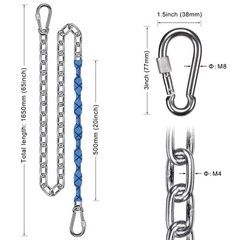 2Pcs 65″ Stainless Steel Swing Chains with 4 Quick Connection Hooks Heavy Dut…