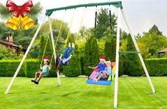 Hapfan 700LBs Heavy Duty Metal Swing Set Weatherproof with 3 Swings, Trapeze Bar