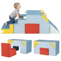 Kids Climbing Toys, Toddler Climber with Slide & Stairs, Blue + Red + Yellow