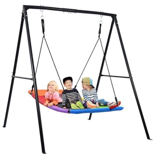 Swing Sets for Backyard, 440lbs Heavy 440LBS & 6FT Black Frame + Rainbow Swing