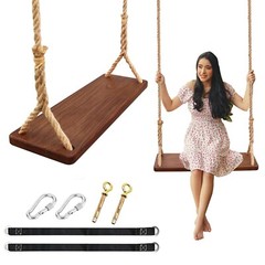 Wooden Swing,Seat 24″x 8″x 1.2,500lbs,Adjustable Hemp Rope & Extension Tree S…