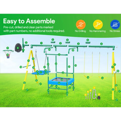 Kids Outdoor Playground Heavy-Duty Swing Play Set W/ Trampoline Basketball Hoop