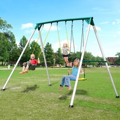 700lbs 9.5 Ft Metal Swing Set w/3 Swings Kids Adult Backyard Heavy Duty Playset