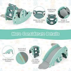 3-in-1 Kids Slide Rocking Horse Set w/ 2-Step Climbing Ladder, Convertible Slide