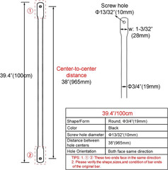 39.4″/100Cm Garden Swing Replacement Rods, Black Metal round Rods for Hanging Sw