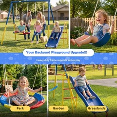 Heavy Duty Swing Set with Slide for Backyard, Outdoor Playground Set Kids Toys