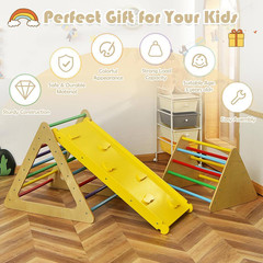 3 in 1 Kids Climbing Ladder Set 2 Triangle Climbers with Ramp for Sliding and Cl