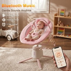 Zoicay Upgraded Baby Swing for Infants: Deep Seat, Smooth, BT App/Remote (Pink)