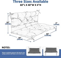 Porch Swing Replacement Cushions: 2-3 Seater Outdoor Waterproof Swing Cushions w
