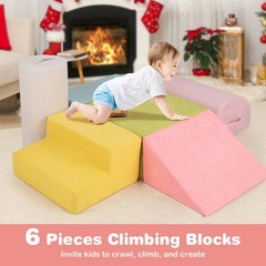 6 Pcs Toddler Climbing Blocks w/ Handles Chenille Fabric Cover Corner Play Gym