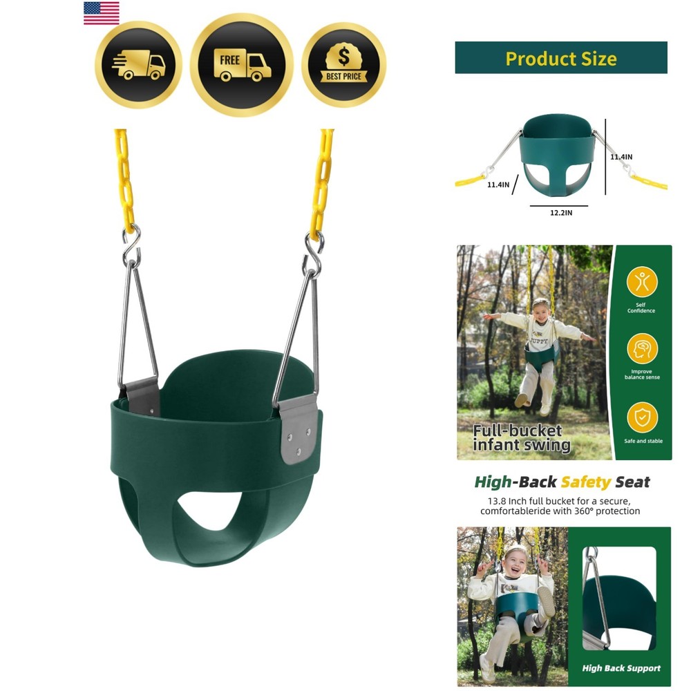 High Back Full Bucket Toddler Swing Seat with Yellow Coated Chains Fully Asse…