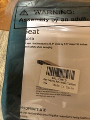 Heavy Duty Swing Seat With Chains/2 Carabiners Brand New