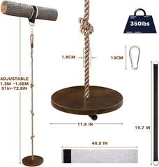 Wooden Round Disc Tree Swing Adjustable 51″-73″ Climbing Rope for Kids Outdoor