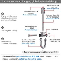 Set of 6 Swing Hanger, Swing Bolts M10 x 9.3″, Stainless Steel Heavy Duty Swi…