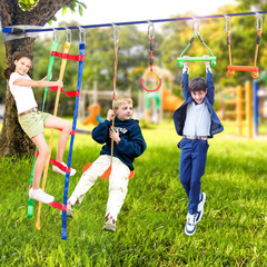 Ninja Warrior Obstacle Course for Kids Outside-Ninja Slackline 52Ft with 11 Dura
