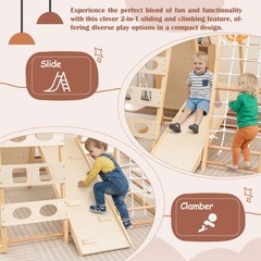 9-in-1 Indoor Wooden Play Structure w/ Slide & Climbing Wall for Toddlers Age 3+