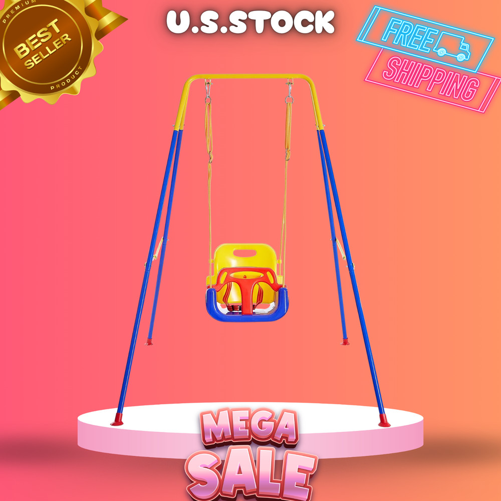 3-in-1 Toddler Swing w/ Foldable Metal Stand 1-10 Years w/ Sandbags