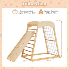 6-in-1 Wood Jungle Gym Reversible Double-sided Ramp Climbing Play Set Natural
