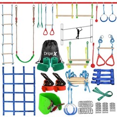 Ninja Warrior Obstacle Course for Kids Backyard – 2×50ft Slackline Kit with 1…