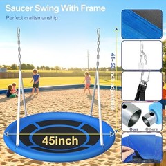 500lbs Heavy Duty Metal Saucer Swing Set Backyard Kids 45″ Round 45 inches