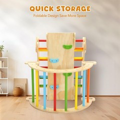 CoziBB Pikler Triangle Set, 5in1 Large Wooden Montessori Climbing Toys -Rainbow