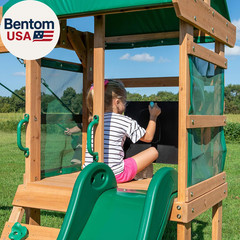Buckley Hill Cedar Wood Swing Set with Wave Slide, Play Deck, Rock Wall Ladder,