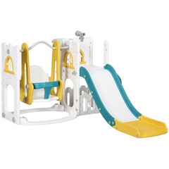 6 in 1 Toddler Slide and Swing Set w/ Basketball Hoop Climber Yellow Refurbished