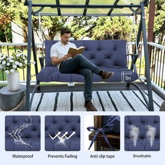 Porch Swing Cushions 60×40 Inch, 5″ Extra Thick Waterproof Outdoor Swing Seat Cu