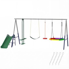 5-in-1 Kids Swing Set for Backyard with Slide, 770lbs Capacity, Mixed