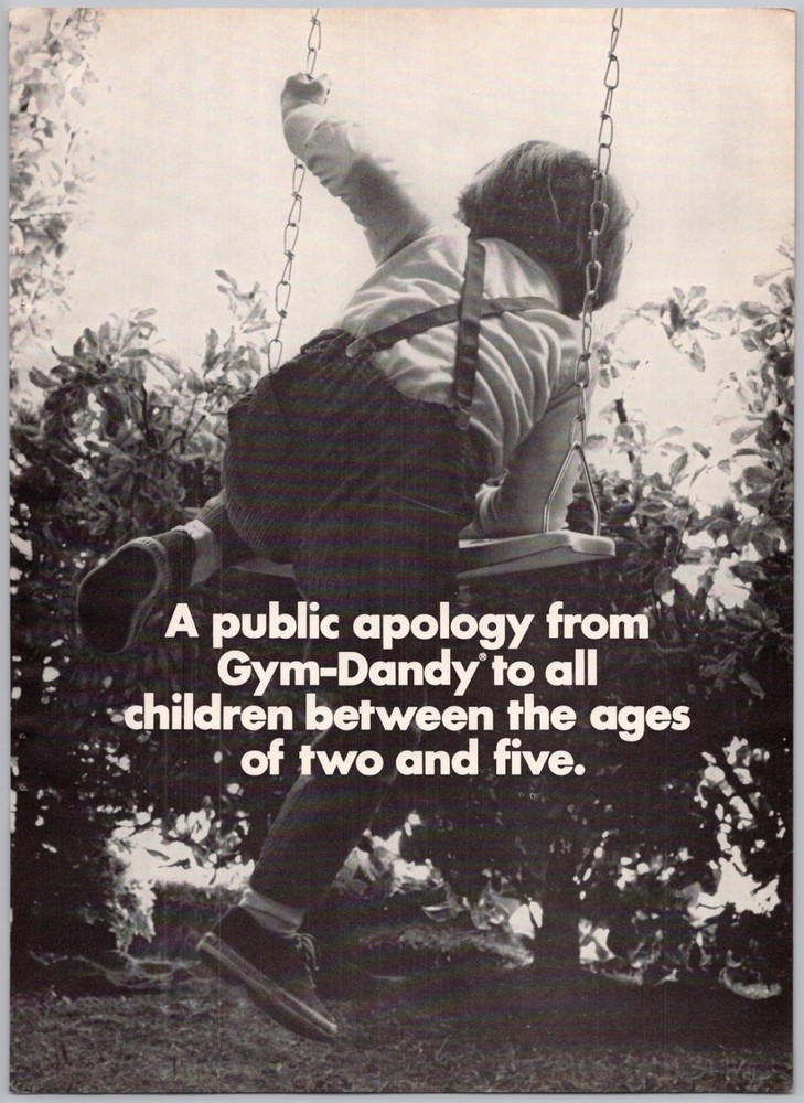 1970 Gym Dandy Vintage Toy Ad Small Children’s Playset Slide Swing Monkey Bars