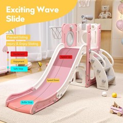 6 in 1 Toddler Playset with Slide,Toddler Slide,Slide for Kids with Basketbal…