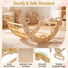 Wooden Rocking Climbing Arch w/Cushion 3-in-1 Montessori Kids Climber Rocker