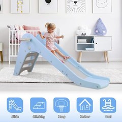 Kids Slide Playset Toddler Indoor Outdoor Climber Playground w/ Basketball Hoop