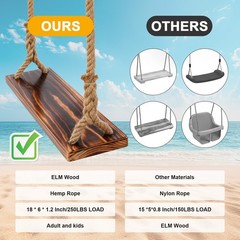 Wooden Swing Seat Nostalgic Outdoor Wood Swing for Kids Tree Swing for Adults US