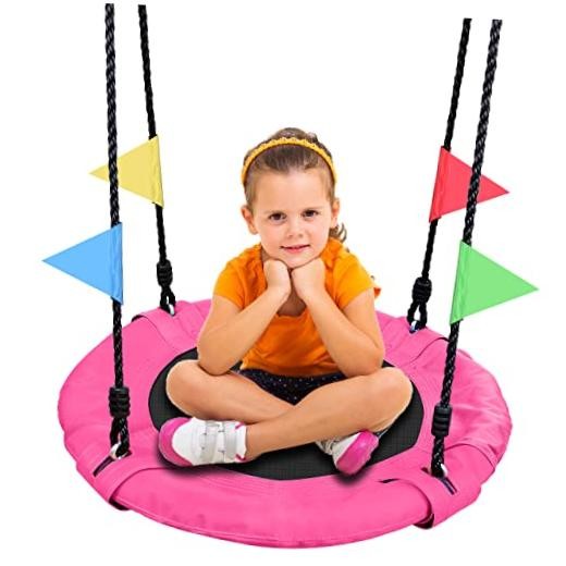 24″ Kids Tree Swing – Outdoor Small Saucer Swings with 900D Oxford Pink