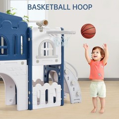 8 in 1 Toddler Slide Kids Climber Playset Indoor Outdoor Slide Playset Blue