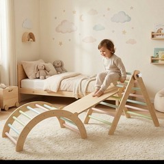 Wooden Toddler Climbing Arch Ramp Ladder Set, Indoor Playground Toy US