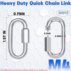 200-Pack M4 Quick Links, 1.57Inch Threaded Quick Chain Link M4-200PCS Silver