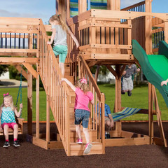 Caribbean Adventure Playground Set with Slide, Rockwall & Swing Bench