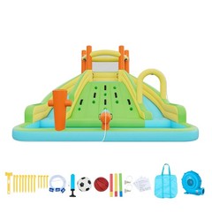 Inflatable Bounce House w/ Water Slide, Climbing Wall & Double Slides
