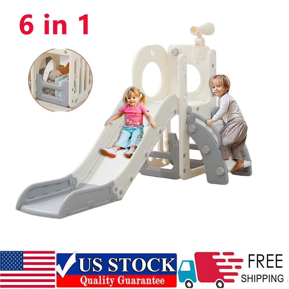 6 in 1 Kids Slide Climber Playset Indoor Outdoor Freestanding Toddler Playground