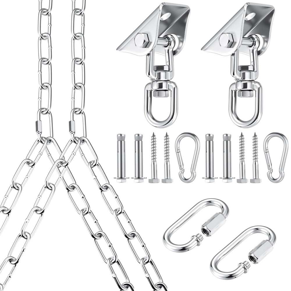 Heavy Duty Porch Swing Hanging Kit with Y-Chain & 360° Swivel Hangers 1500Lbs…